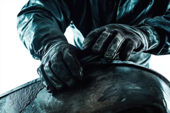 A person wearing a black jacket and gloves, possibly for a formal event or a mysterious occasion