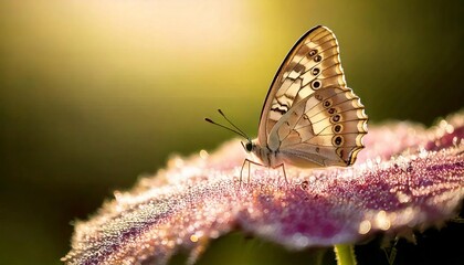 Fototapeta premium Butterfly on a Dewy Flower in Morning Light