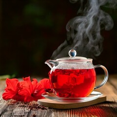 teapot and cup of Hibiscus tea