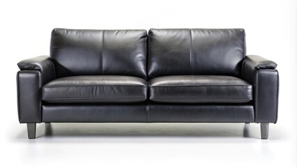 Fototapeta premium Modern black leather sofa on white background.