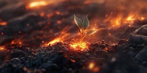 A seed sprouting through ashes, symbolizing courage to start anew