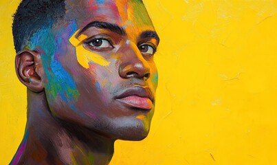 Modern art portrait of a male model with vibrant yellow background