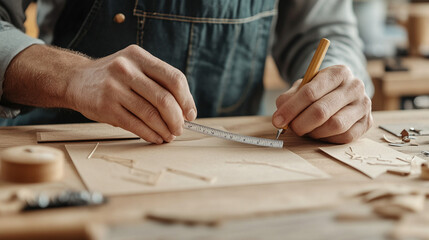 
Close-up of a worker&rsquo;s hand using a ruler to measure product dimensions, manual measurement,