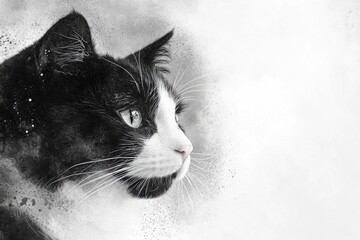 A close-up view of a black and white cat peeking out of a window, possibly looking for something or someone