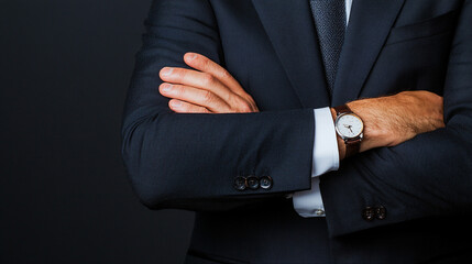 Obraz premium Businessman with crossed arms listening during a negotiation, strategy, defensive position in negotiation