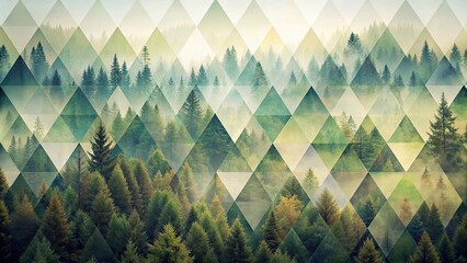 Panoramic geometric forest wallpaper