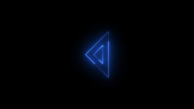 Neon caret left solid icon glowing black background animation