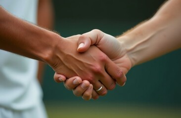 Two tennis players in sportswear shaking hands with each other