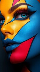 Obraz premium Elegant Woman with Fashionable Style - Abstract Artistic Portrait of a Beautiful Woman with Bold Makeup, Contemporary Design and Color Accents, Concept of Fashion and, Generative AI