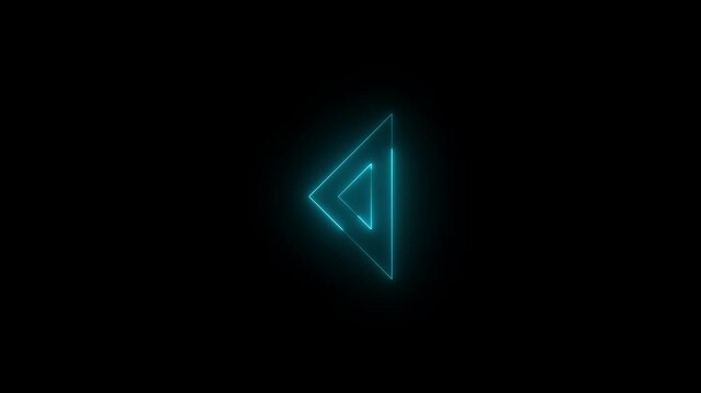 Neon caret left solid icon glowing black background animation