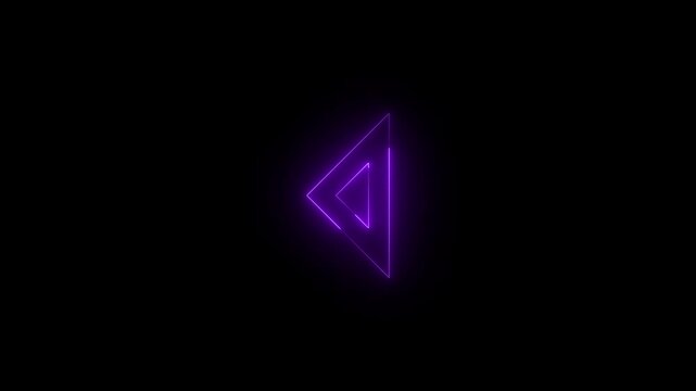 Neon caret left solid icon glowing black background animation