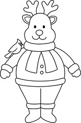 Cute Christmas deer outline vector.
Isolated Christmas reindeer line drawing svg.