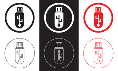 USB icon. isolated on white and black background. Vector illustration. EPS 10
