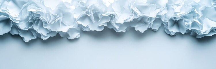 Obraz premium A textured arrangement of white paper resembling crumpled fabric against a soft blue background.
