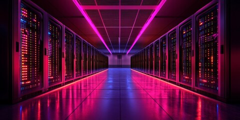 High-Tech Corporate Data Center with Advanced All-in-One Network Device Modules, Generative AI