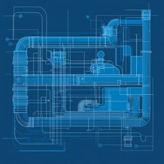 Fototapeta premium Air duct blueprint, building crosssection layout, flat design illustration