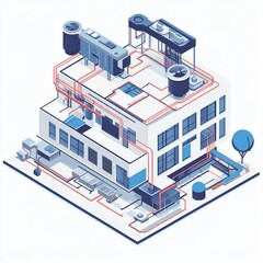 3D schematic view, building ventilation paths, flat design illustration