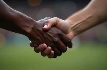 Two football players in sportswear shaking hands