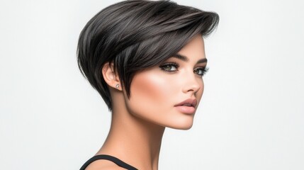 Obraz premium Short, sleek hairstyle with a modern edge, AI