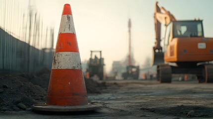 Traffic cone, construction site background