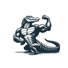 Shredded crocodile alligator bodybuilder flexing muscles sports logo mascot	