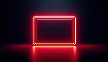 Red Neon Square Frame Background.