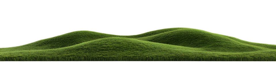 Architectural and landscape concept. Green grass field isolated on transparent background. 3d rendering . PNG format