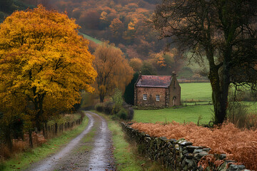 autumn landscape with house
