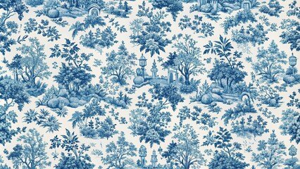 repeating blue toile pattern