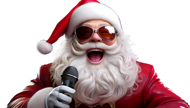Cartoon Santa Claus singing on white background /PNG