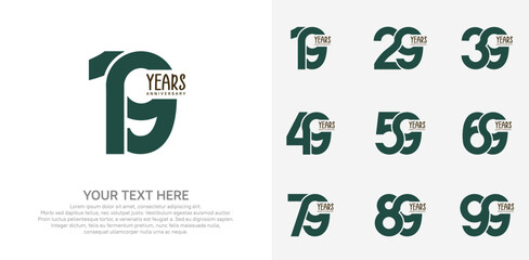 Anniversary logo set vector design, green color for celebration event