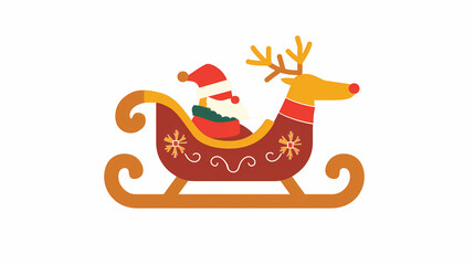 Naklejka premium Santa Claus Riding Reindeer Sleigh Christmas Holiday
