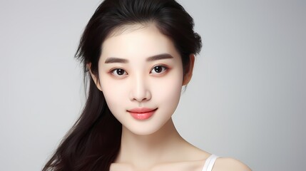 Fototapeta premium Portrait of a woman with a serene expression, symbolizing beauty and elegance.