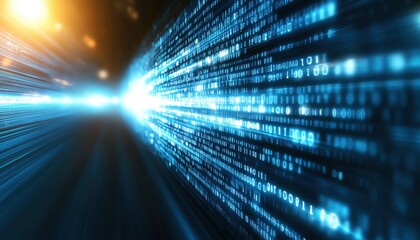 Realistic hologram of AI processing data in a virtual space, blue glow on dark background, AI data processing, futuristic technology