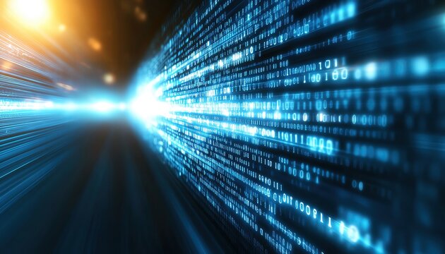 Realistic hologram of AI processing data in a virtual space, blue glow on dark background, AI data processing, futuristic technology