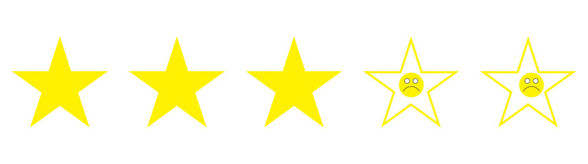 Obraz premium Five Stars Customer Product Review Icon. Yellow 5 Star Rating 3 Star Feedback. Vector Illustration. Isolated On Transparent Background.
