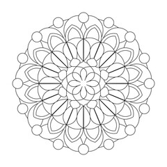 Asian floral mandala for adults coloring book. Vector ethnic circular ornament. Black and white linear illustration