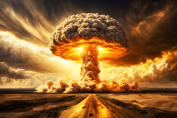 Powerful atomic nuclear explosion in desert, Generated by ai