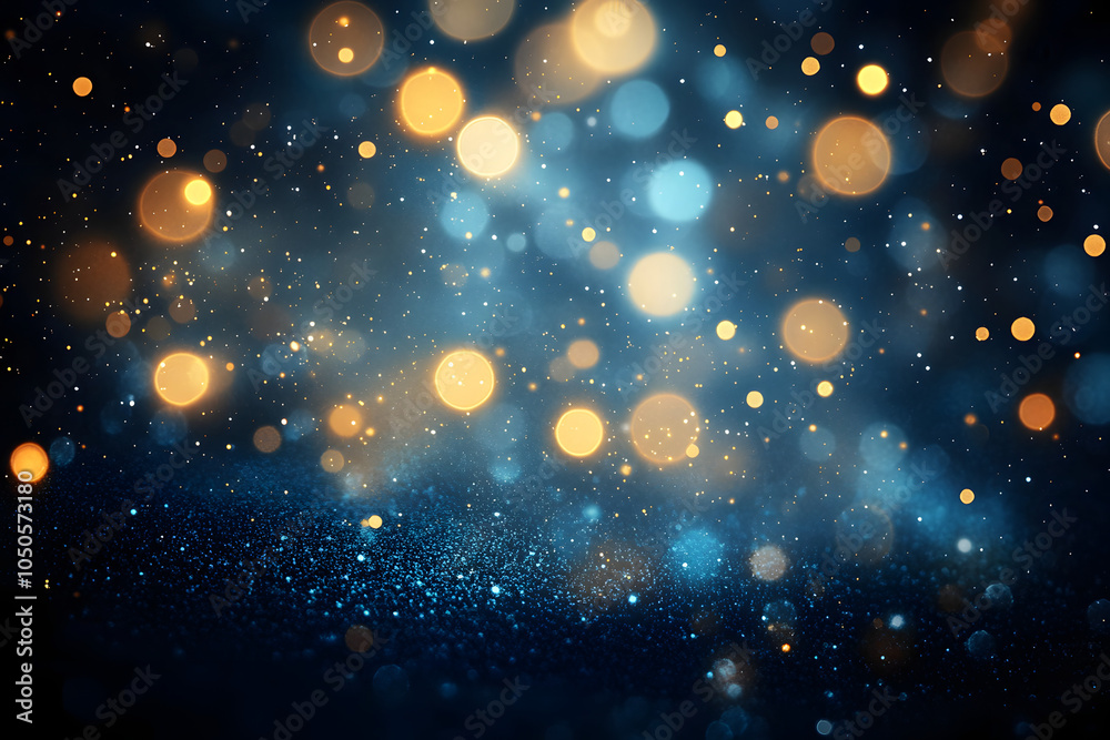 Leinwandbilder fond lumineux abstrait avec des bokeh dorés et bleus dans l'obscurité, représentant la magie et l'il