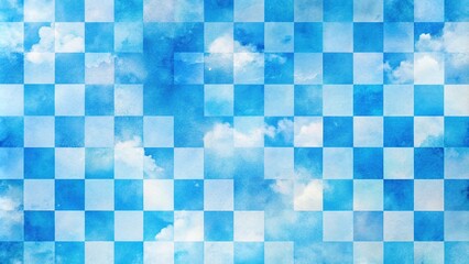 Fototapeta premium Watercolor blue checkered background with high angle view of sky and water