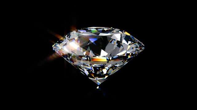 Sparkling round brilliant diamond rotating on black background. Seamless loop 3D animation