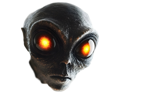 Ominous Black Alien UFO Hovering Over Stark White Background
