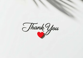 Elegant thank you card featuring a red heart and a palm leaf shadow, perfect for expressing gratitude