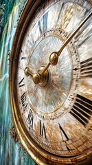 Obraz premium Closeup of a vintage clock with its hands spinning rapidly, symbolizing the concept of time flying by