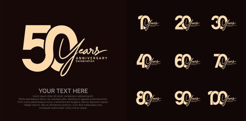 Anniversary logo set vector design, brown color for celebration event