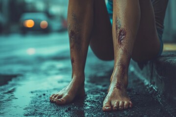 people get body injured concept, Close-up person got bruised on the leg, Generative AI