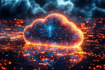 A professional cloud computing logo design with a glowing particle ring circle, conveying a sense of advanced technology and reliability
