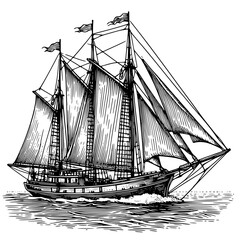 illustration of sailing boat, ship isolated on white © Koko