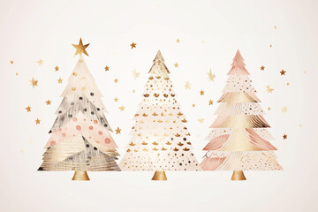 pastell colored abstract christmas trees, christmas background, christmas card, various trees