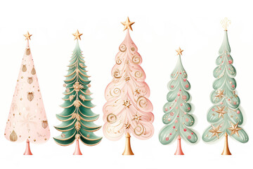 pastell colored abstract christmas trees, christmas background, christmas card, various trees